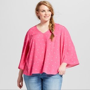 Ava & Viv V-Neck Flare Sleeve Pattern Blouse